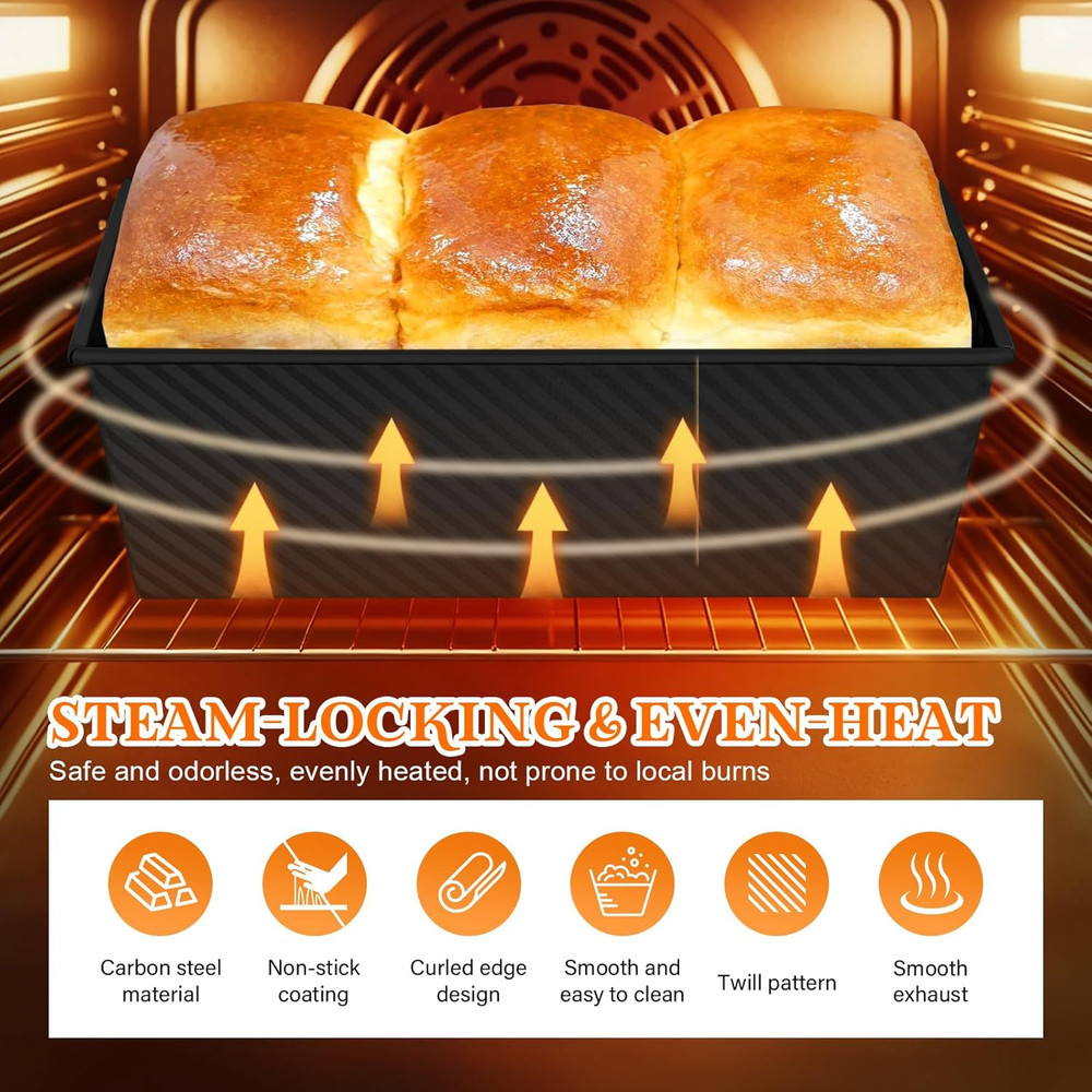 Pullman Loaf Pan Set with Lids – 2 Pack Nonstick Bread Pans for Baking, 2.2Lb &