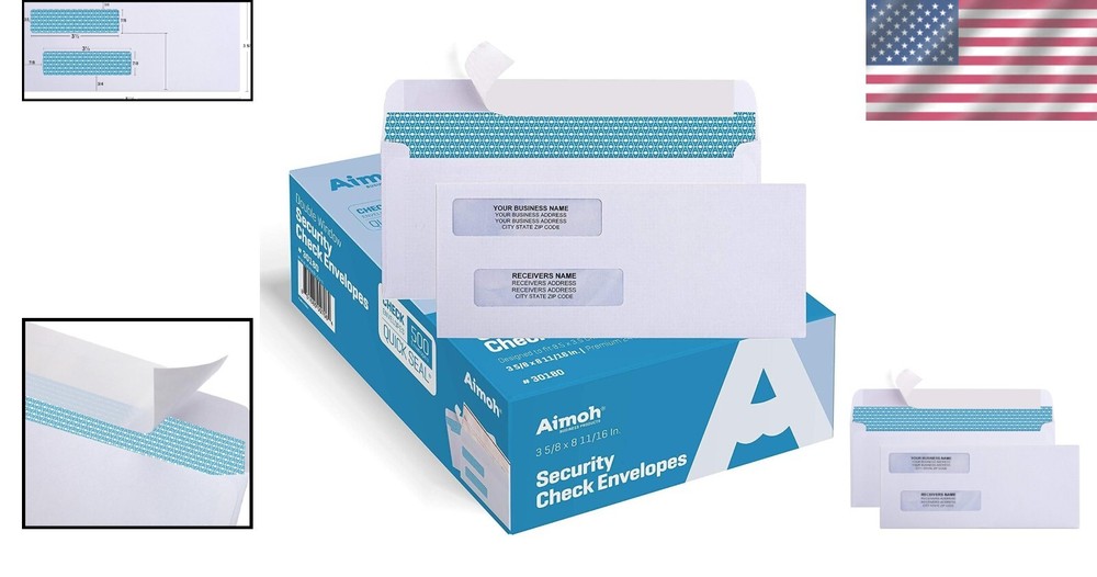 500 Count Self-Seal Double Window Security Envelopes for Safe Check Mailing