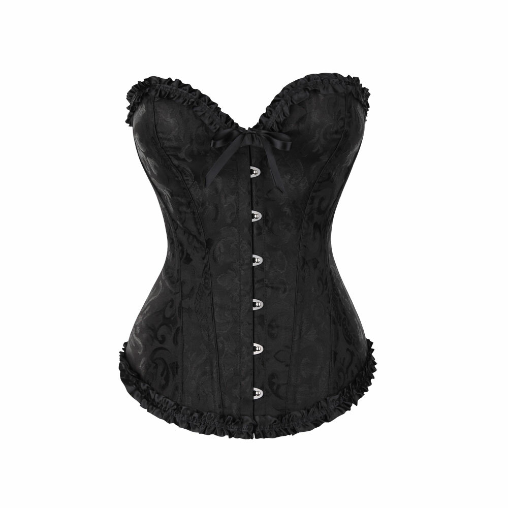 Women Basic Lace up Boned Corset Bustier Waist Training Sexy Lingerie+G-String