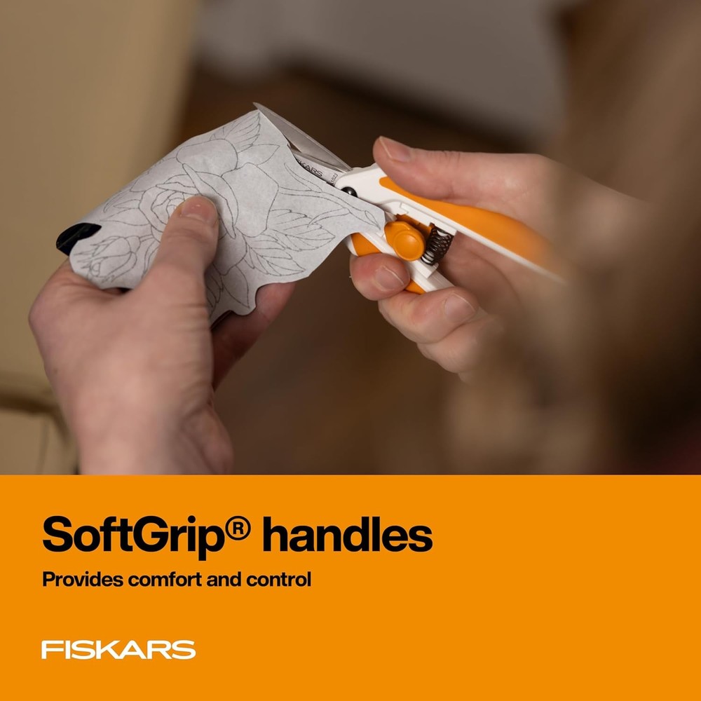 Fiskars Micro-Tip Spring Assisted Scissors, Precision Cutting Stainless Steel Bl