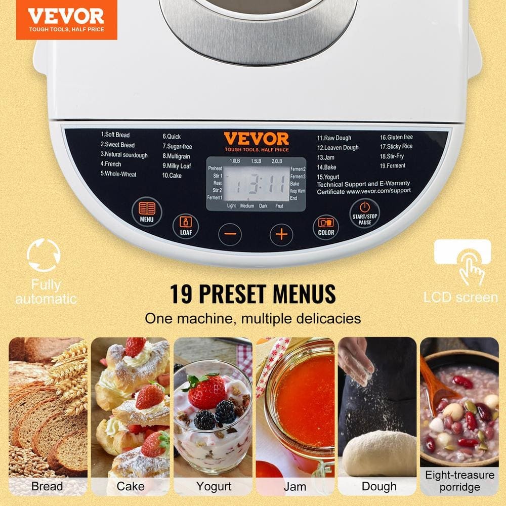 VEVOR Bread Maker 19-in-1 2 lbs. Dough Machine Nonstick Ceramic Pan Automatic