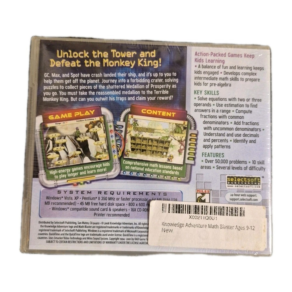 Knowledge Adventure Math Blaster Windows CDrom Ages 9-12 New/Sealed Windows XP