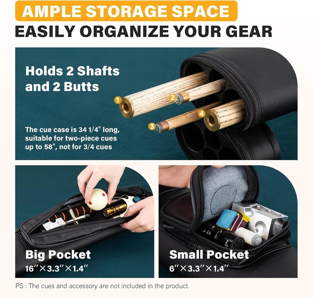 Lightweight 2x2 Pool Stick Case - Classic Black Design, Ultimate Protection