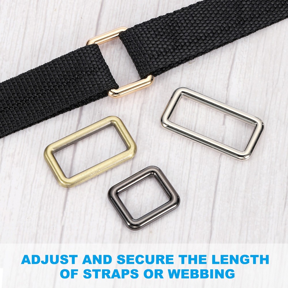 8 Pcs 1" / 25mm Flat Metal Rectangle Rings Buckle Square Loop, Black