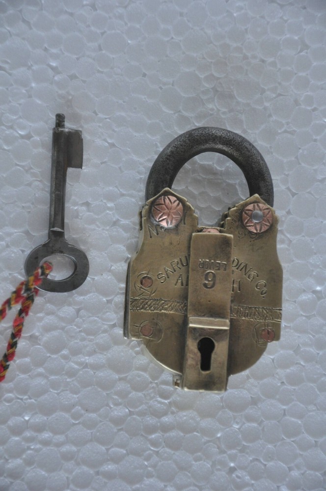 Vintage Brass Handcrafted Push Button Solid Heavy Padlock