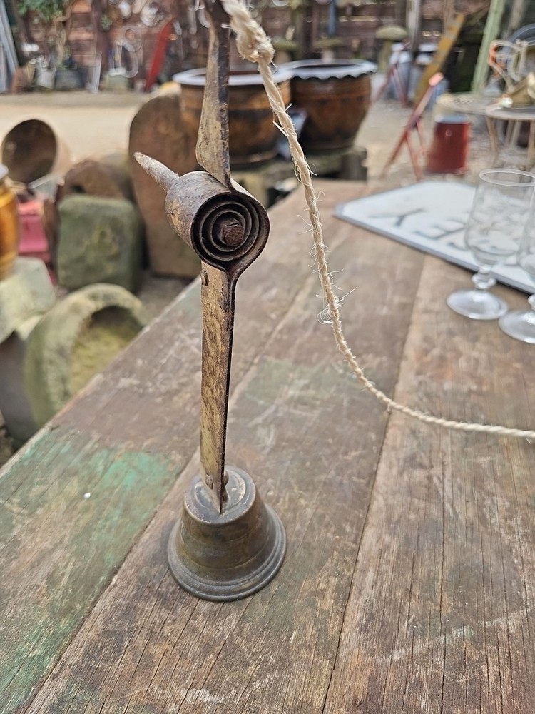 Antique Bell Door Spring Pull Brass With Wall Spike