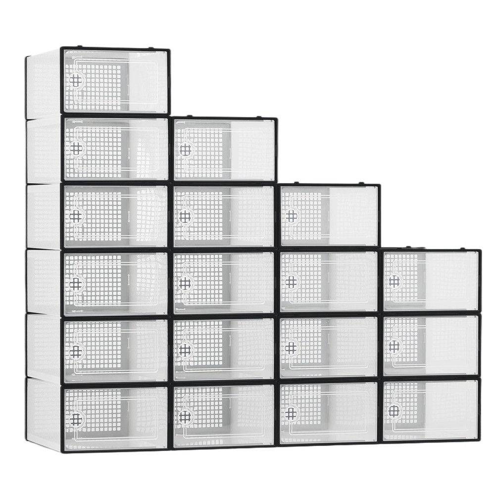 🔝18 Pack Plastic Stackable Clear Shoe Storage Box Organizers Sneaker Containers