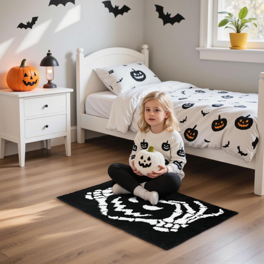Mocsicka Halloween Bath Mat Funny Face 1'8" x 2'8" (Rectangular), Black