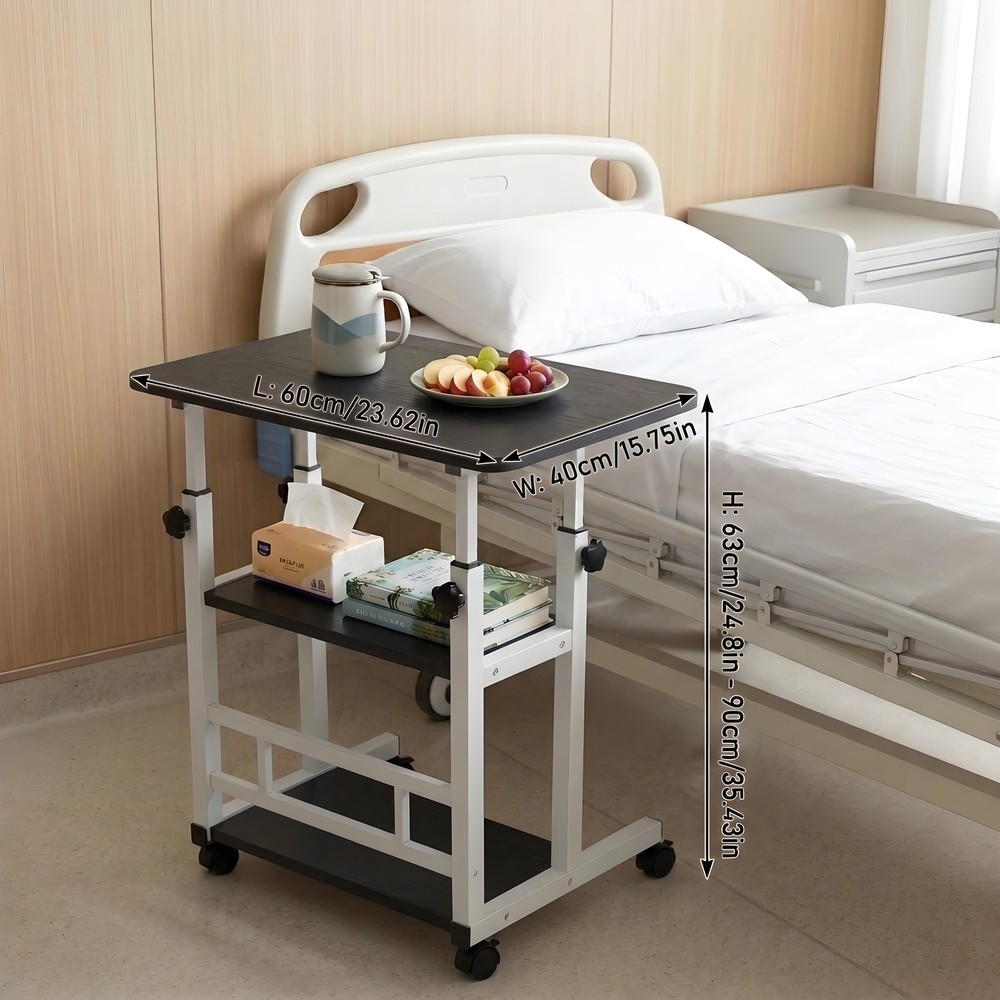 3-Tier Adjustable Nursing Bedside Table Simple Hospital Bedside Table black