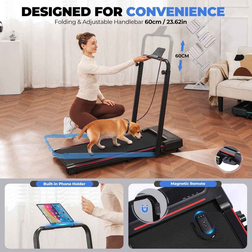 Walking Pad Treadmill with Adjustable Height Handle Bar, 3HP Quiet Foldable U...