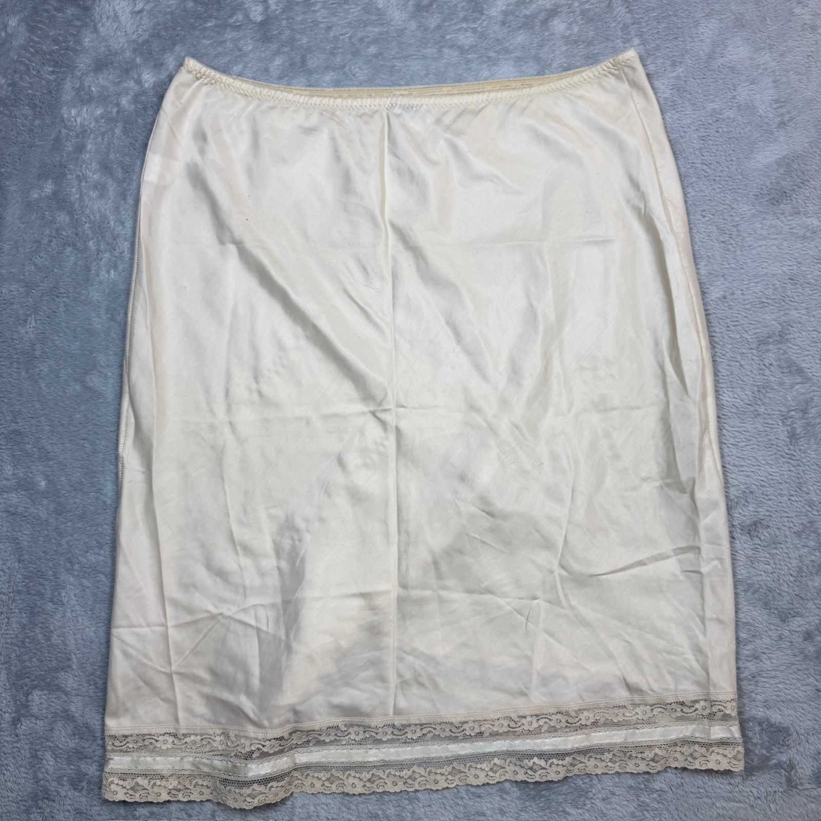 Vintage Christian Dior Slip Top & Skirt Women L Cream Satin Lace Hem READ