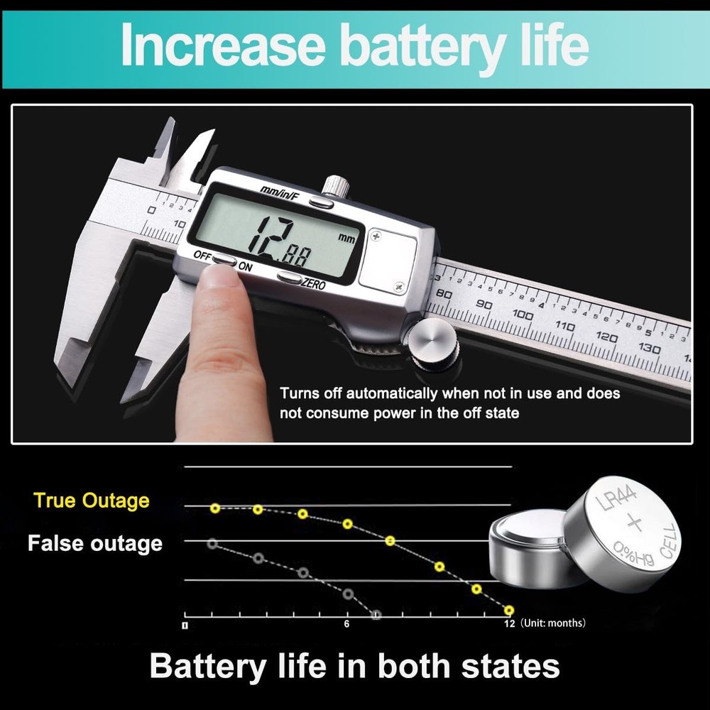 Precision Digital Caliper - Stainless Steel, 6 Inch - 3 Unit LCD Display