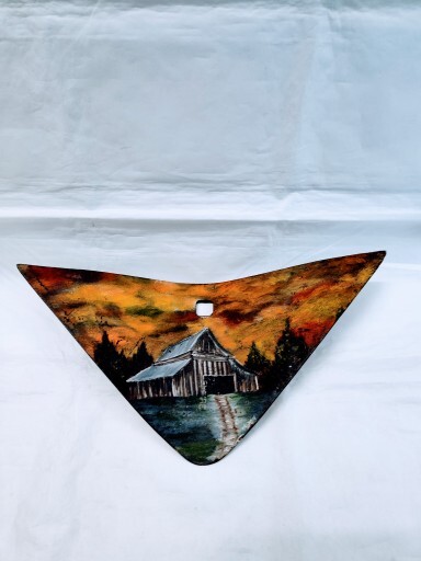 Folk Art Country Barn Scene Plow Chisel Signed