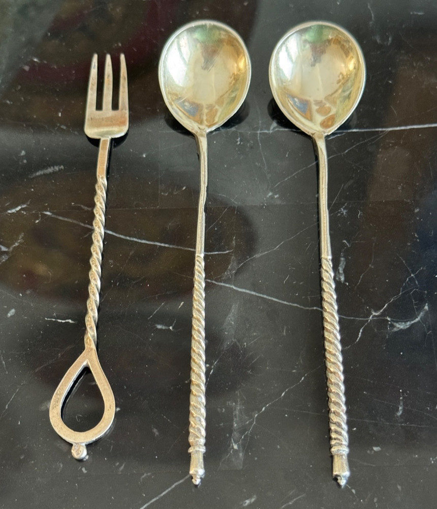 Old Russian Silver Spoons and Small Fork 29 Grams