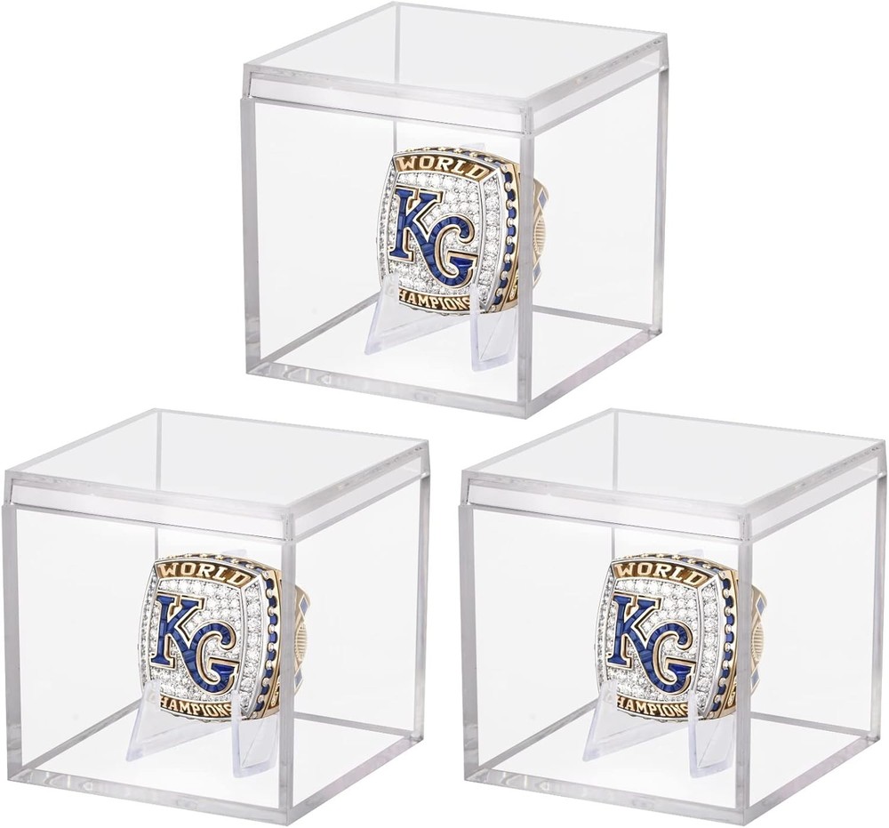 Championship Ring Display Case 3pcs Clear Acrylic Plastic Baseball