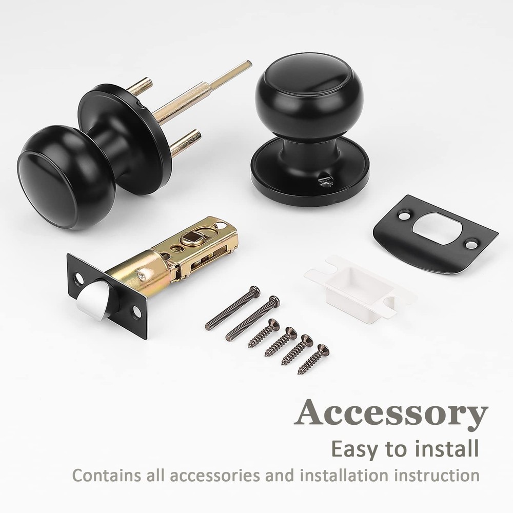 Probrico (3 Pack Round Passage Door Knob(Non-Locking Knobs), 3 Pack, Black