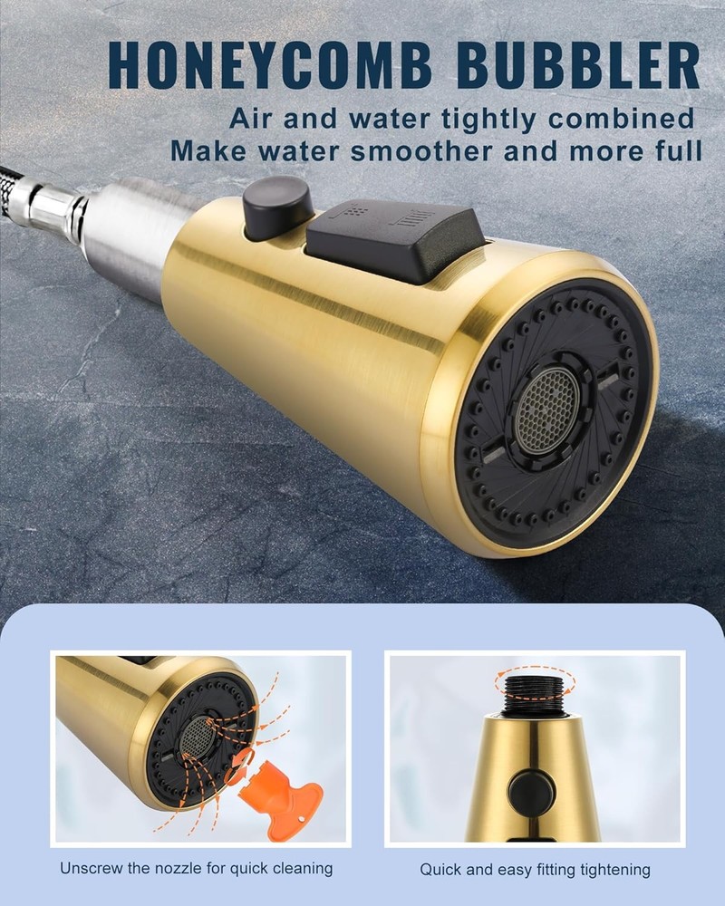 Pull Down Spray Head Replacement - for Kitchen Faucet Sprayer Head with 9 Adapte