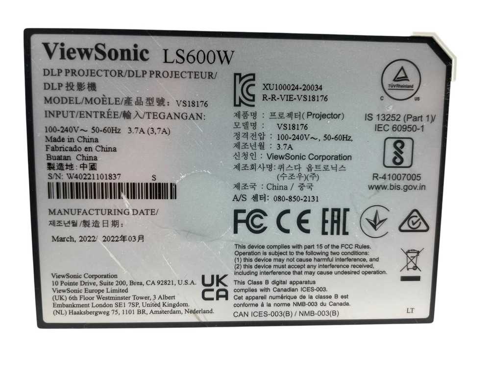 ViewSonic LS600W DLP Projector