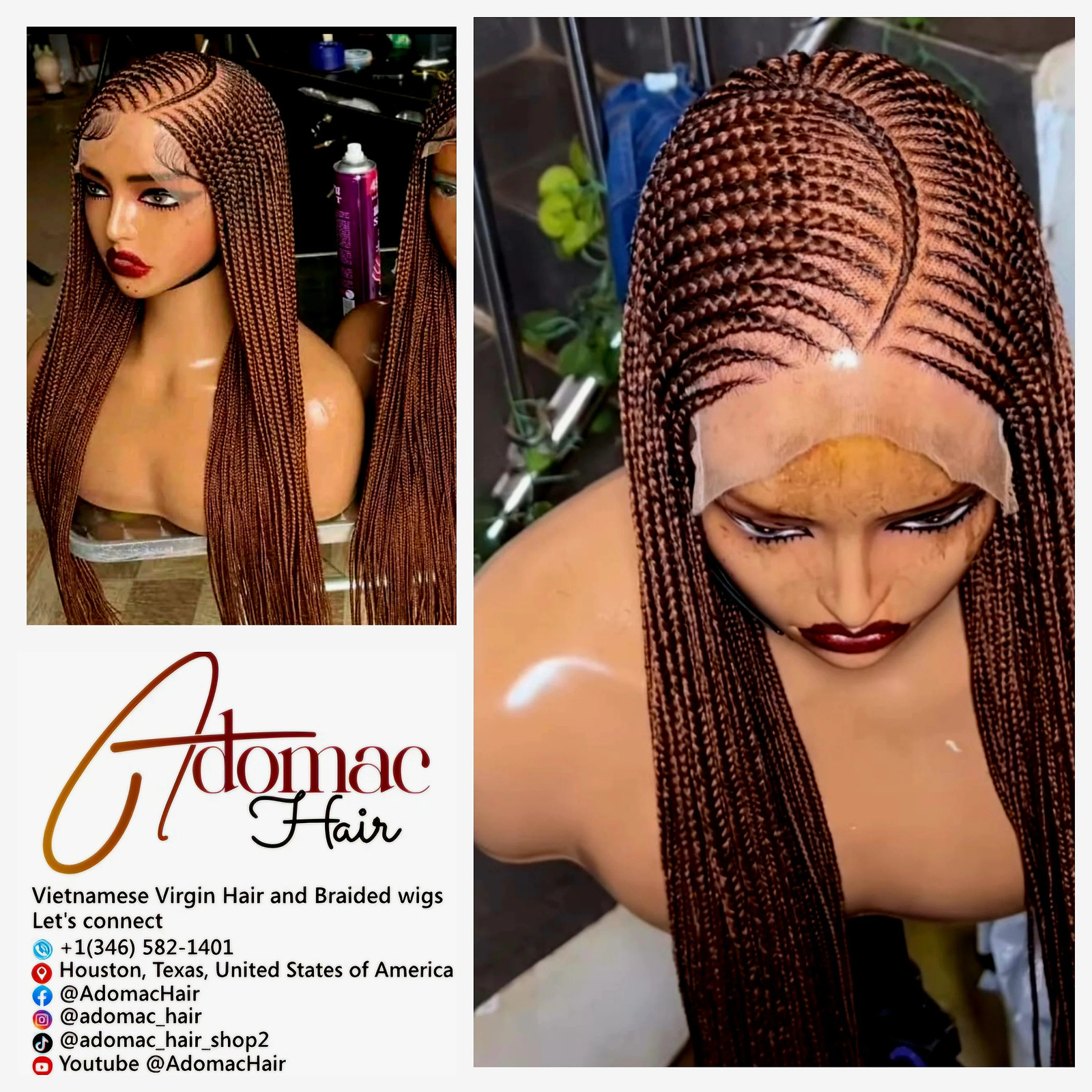 Black 30 & 36inches 360 full lace Braided Wig 008 - Luxury Braided Wig Style