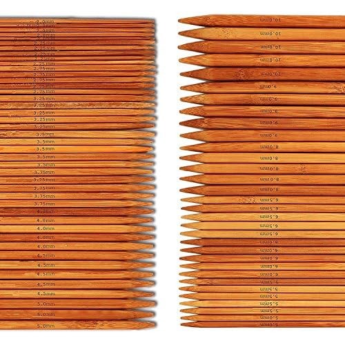 75 Pcs Double Pointed Knitting Needles Set, Carbonized Bamboo Knitting Needles,