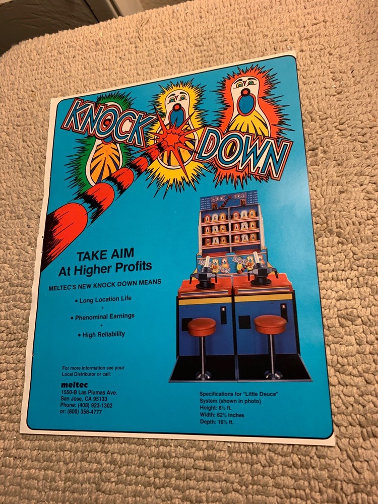 11- 8 1/4” Knock Down Meltec 1987 arcade game AD FLYER