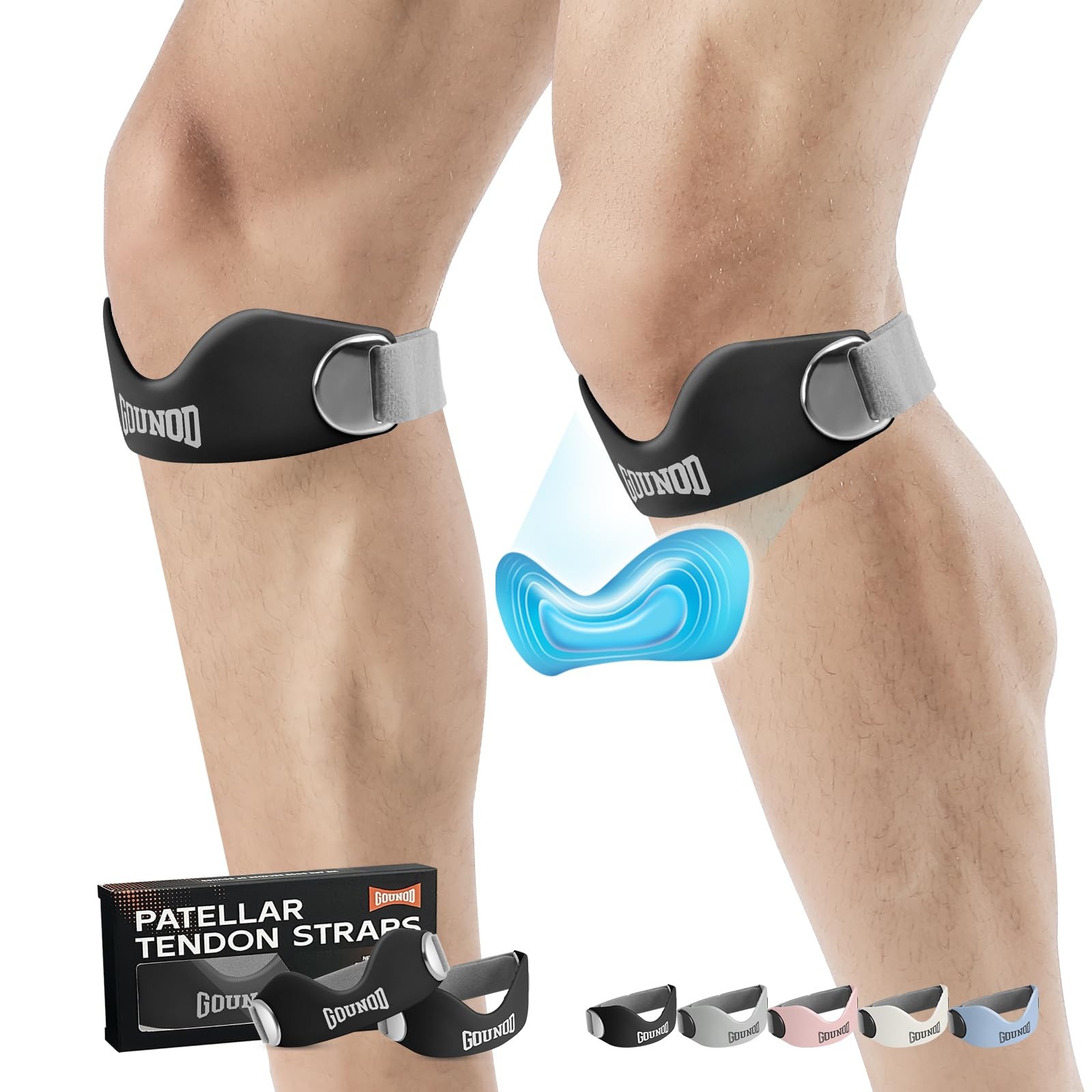 GOUNOD 2-Pack Silicone Patellar Tendon Knee Strap Pain Relief for Sports Black