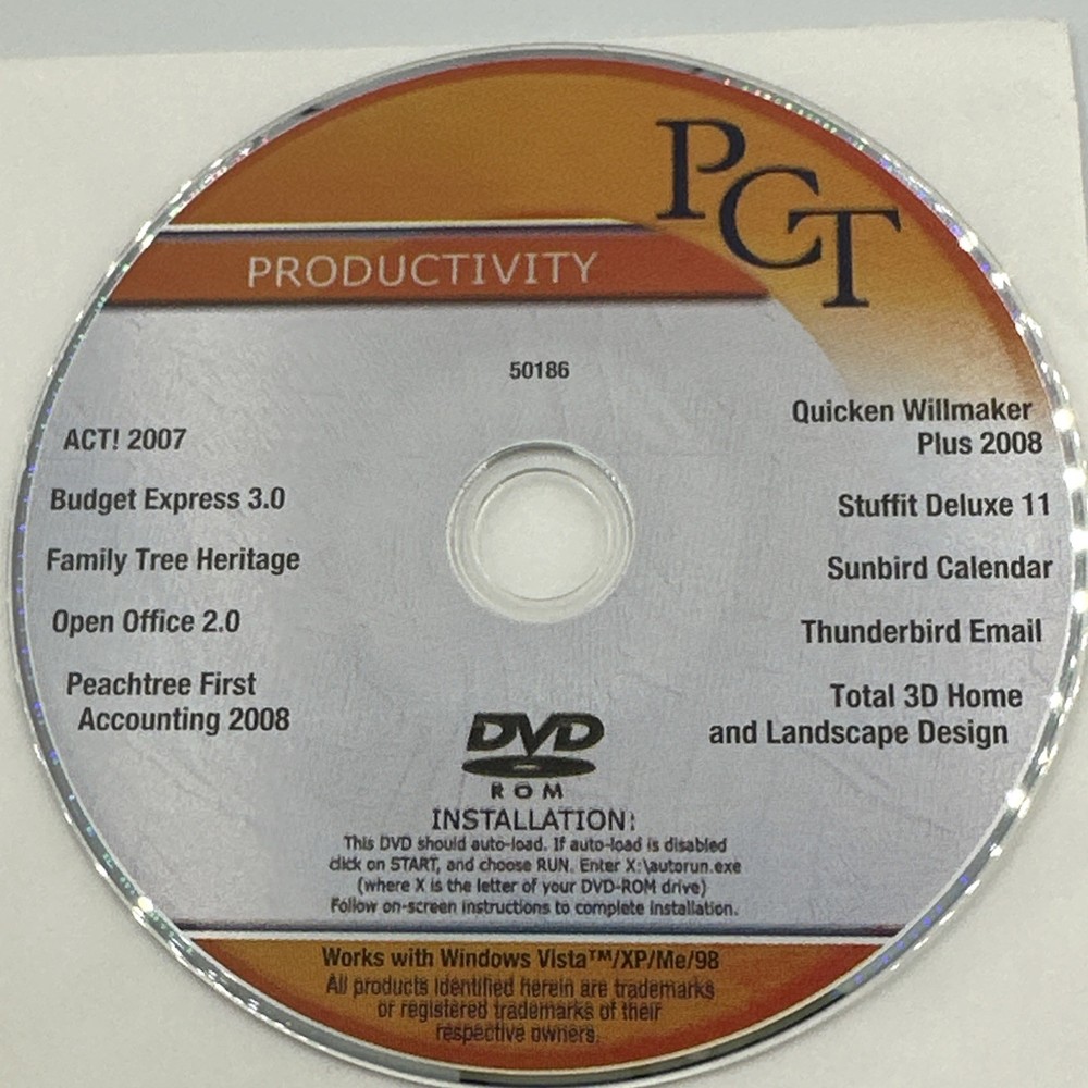 ⭐️⭐️⭐️⭐️⭐️PCT Productivity DVD Installation PC Software Disc