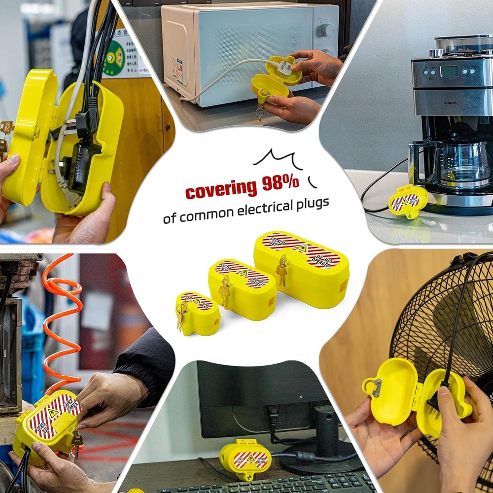 Plug Locks for Power Cords with Keys - Medium Self-Locking Cover (No Padlock Req