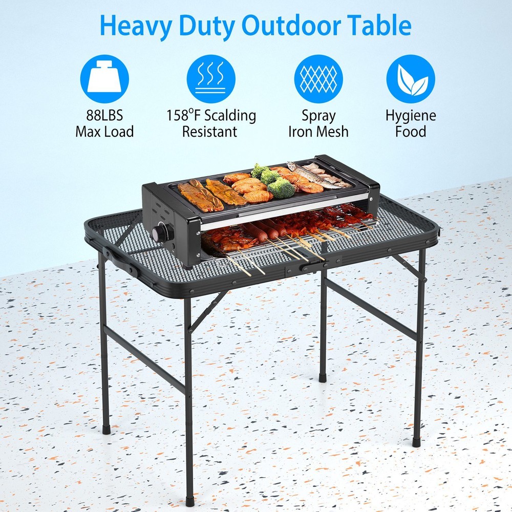 Foldable Camping Table Collapsible Picnic Aluminum Grill Stand Adjustable Table