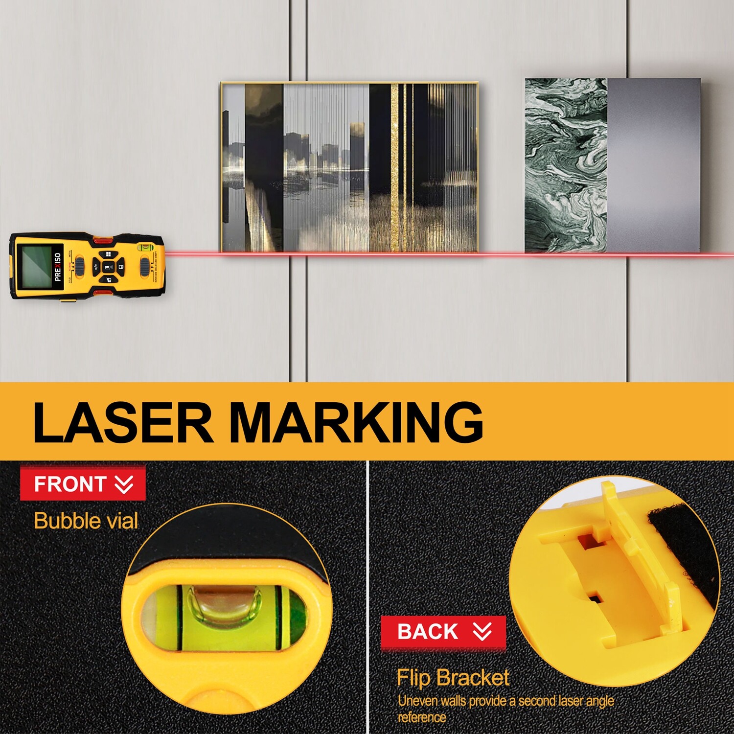 PREXISO 5-in-1 Stud Finder with Laser Level Marking Ultrasound Distance Measures