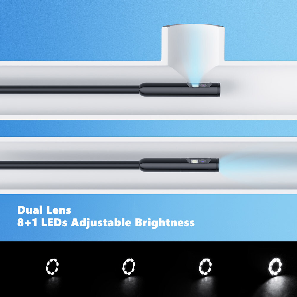 Dual Lens 9 LED Waterproof Endoscope Borescope Inspection Camera iPhone Android