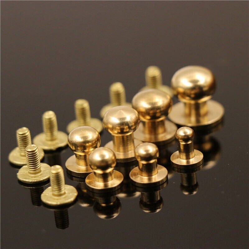 50pcs M3 Round Head Solid Brass Stud Screw Rivet Chicago Button Leather Craft