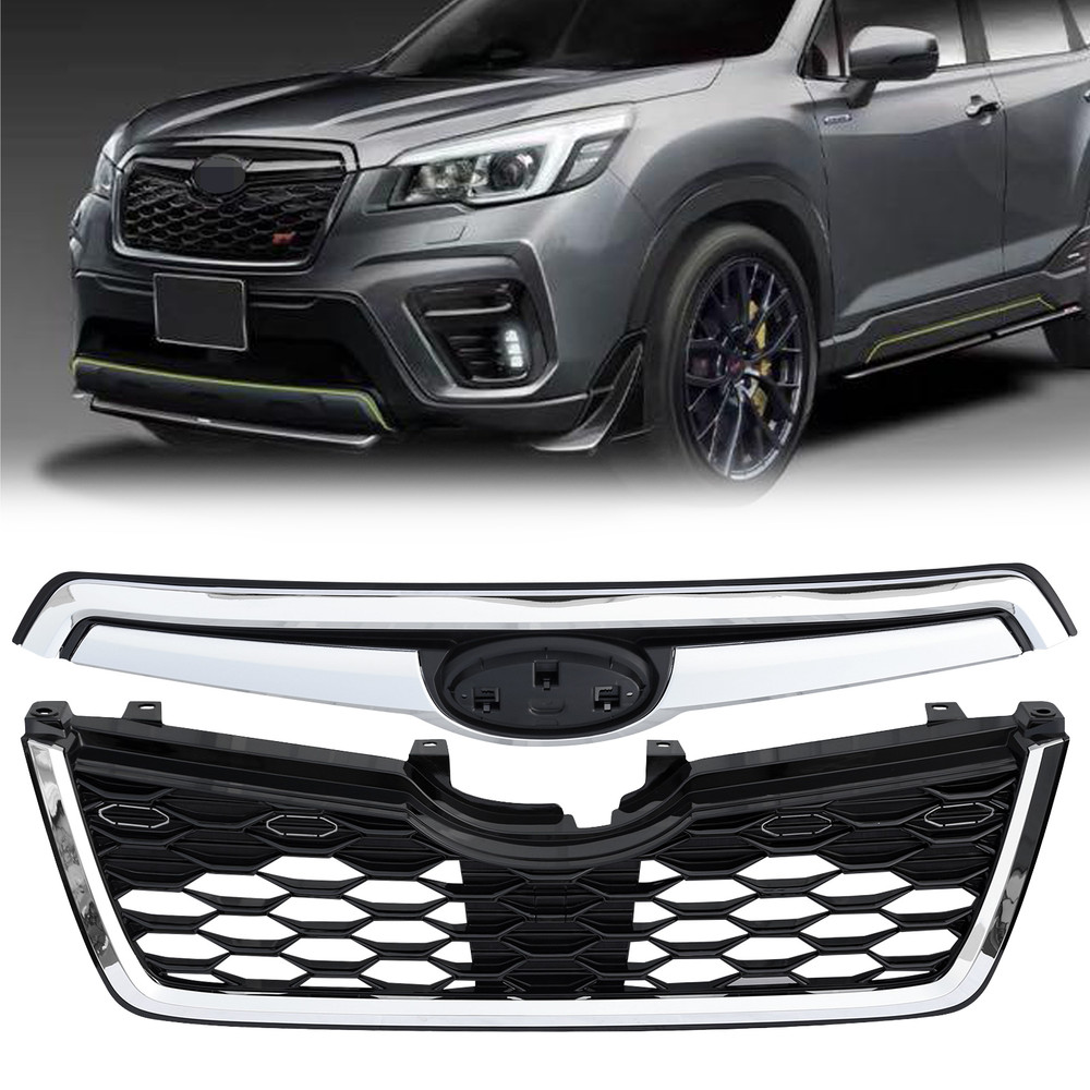 For 2019 2020 2021 Subaru Forester Front Upper Grille Assembly w/Chrome Tirm