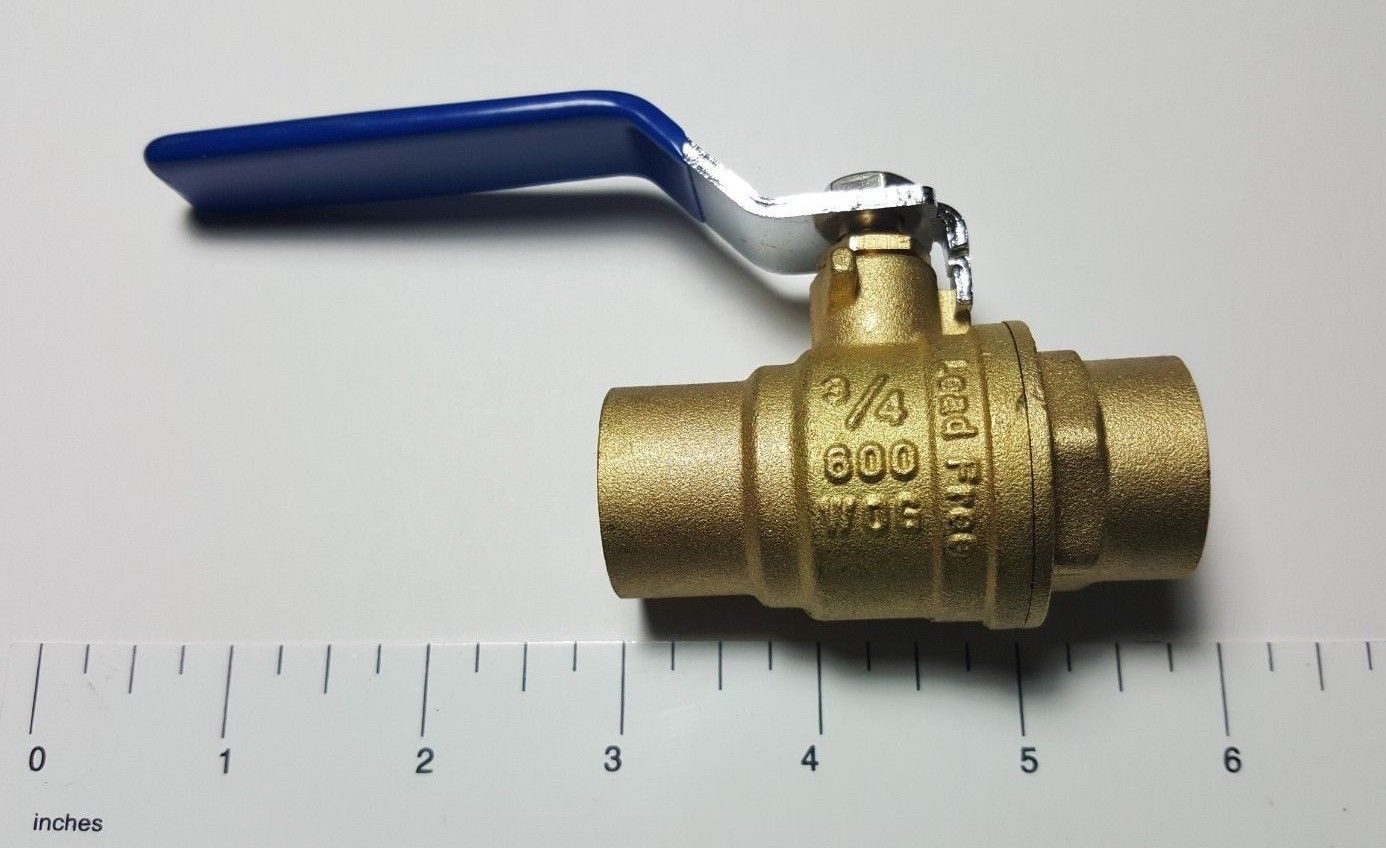 1) 3/4" SWEAT SHUT OFF SWEAT BALL VALVE, LEAD FREE BRASS, FULL PORT 600 WOG