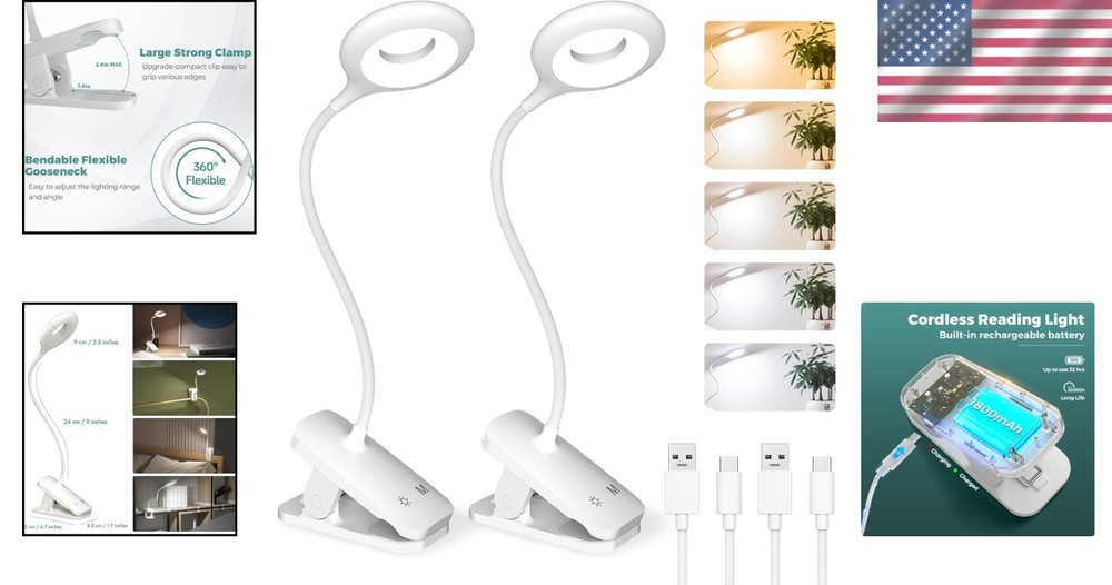 Clip on Reading Light 2-Pack - 5 Colors, 5 Brightness Levels