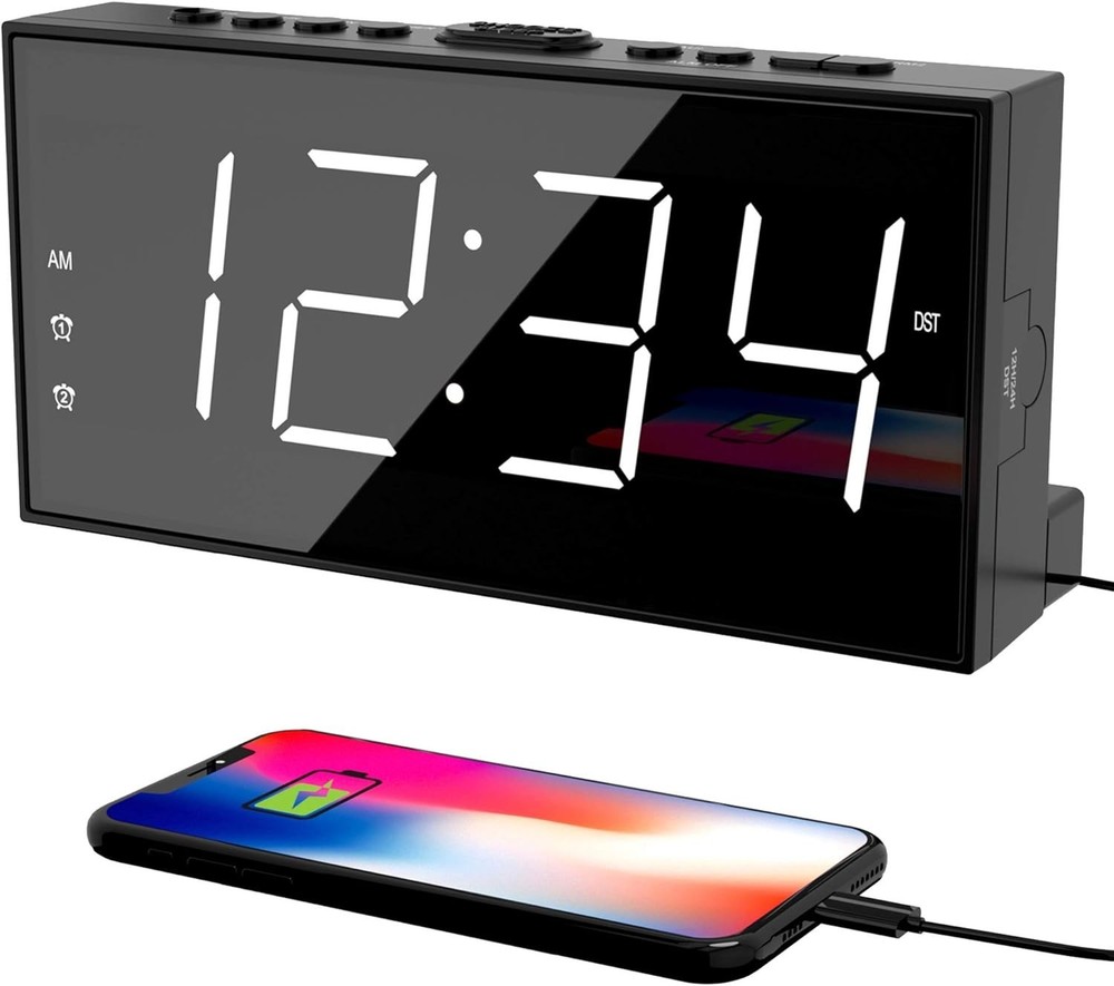 Alarm Clock for Bedroom, 2 Alarms Loud LED Big Display Plug in Simple Basic D...