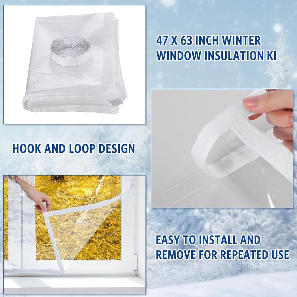 PANGDA Winter Window Insulation Kit 47x63 Inch with Hook Loop - 6 Sheets