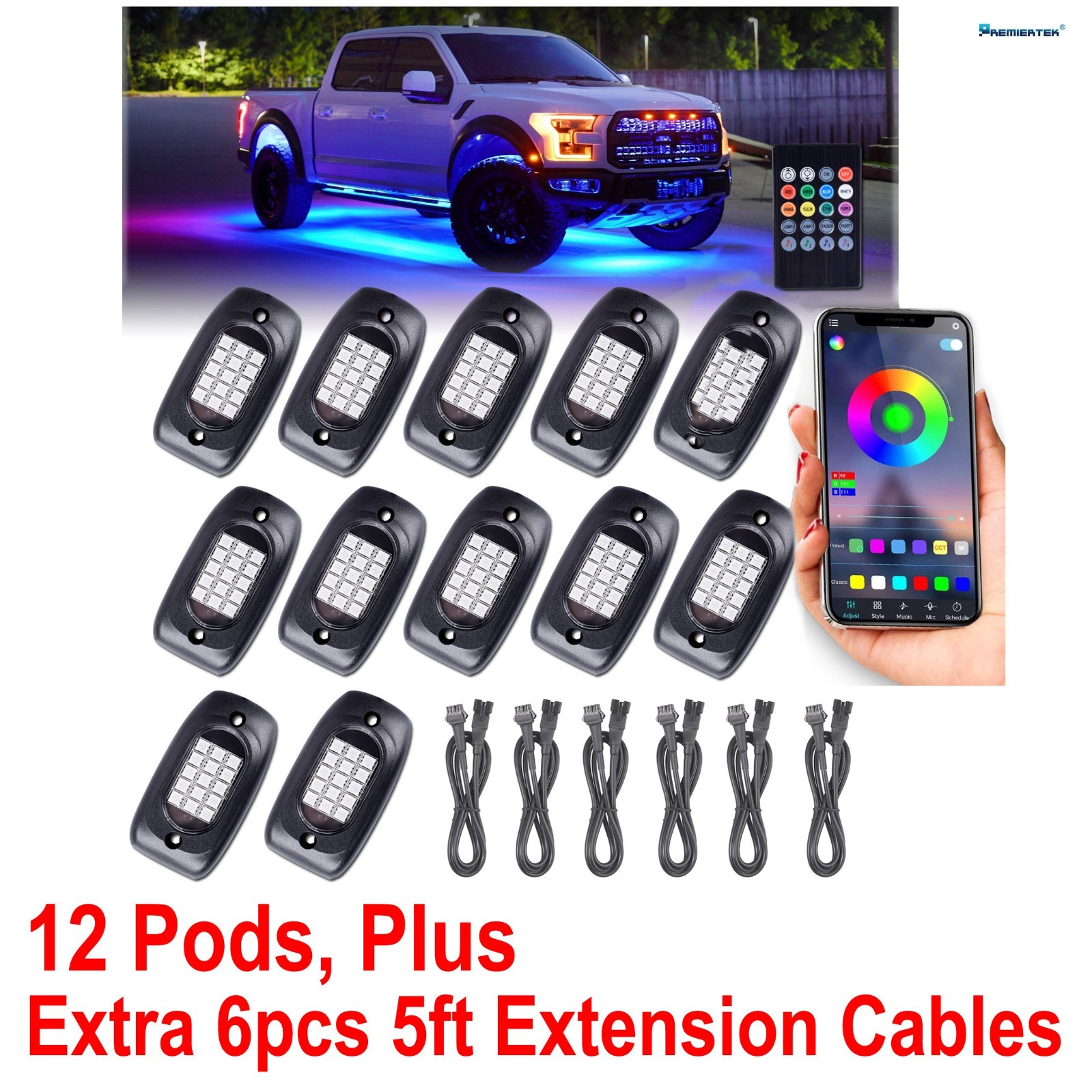 12 Pod RGB LED Rock Light Underbody Trail Rig Glow Lamp Offroad SUV Pickup Truck