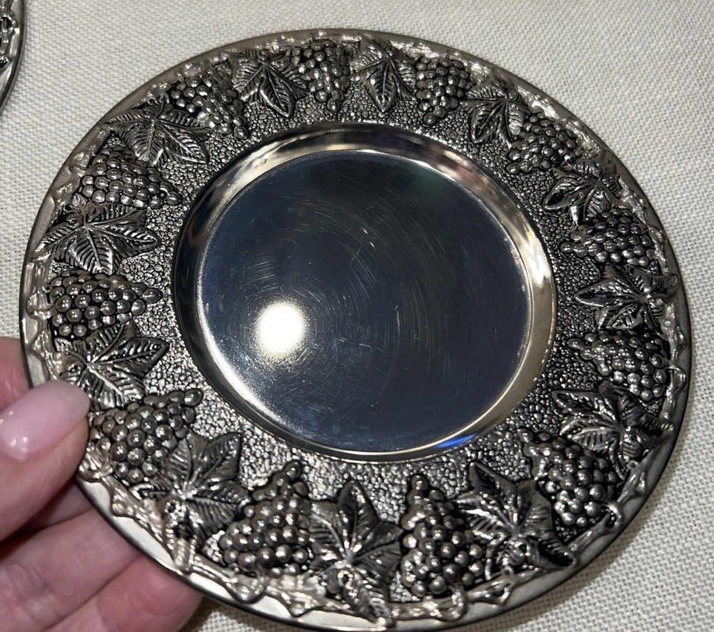 3~International SILVER Company Silver Plated Candle Grape Plate Coasters