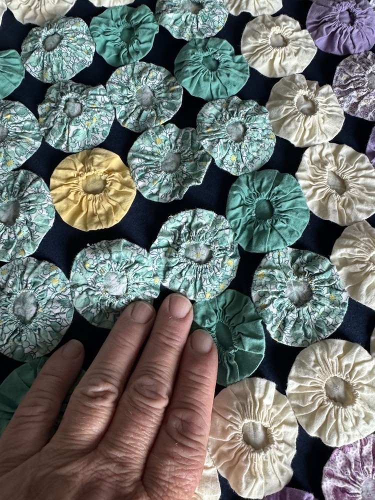 OLD Yo-Yo Quilt 76 X 72 Bedspread
