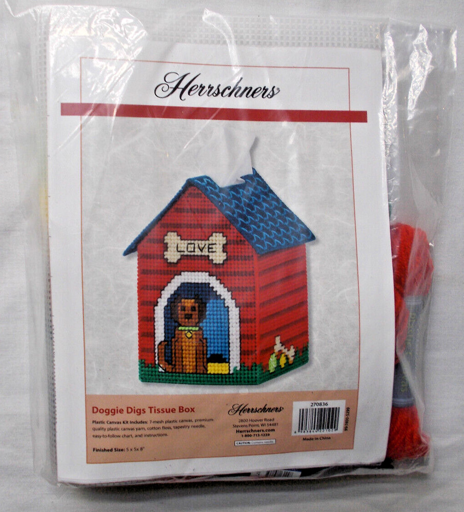 Herrschners Doggie Digs Plastic Canvas Tissue Box Kit