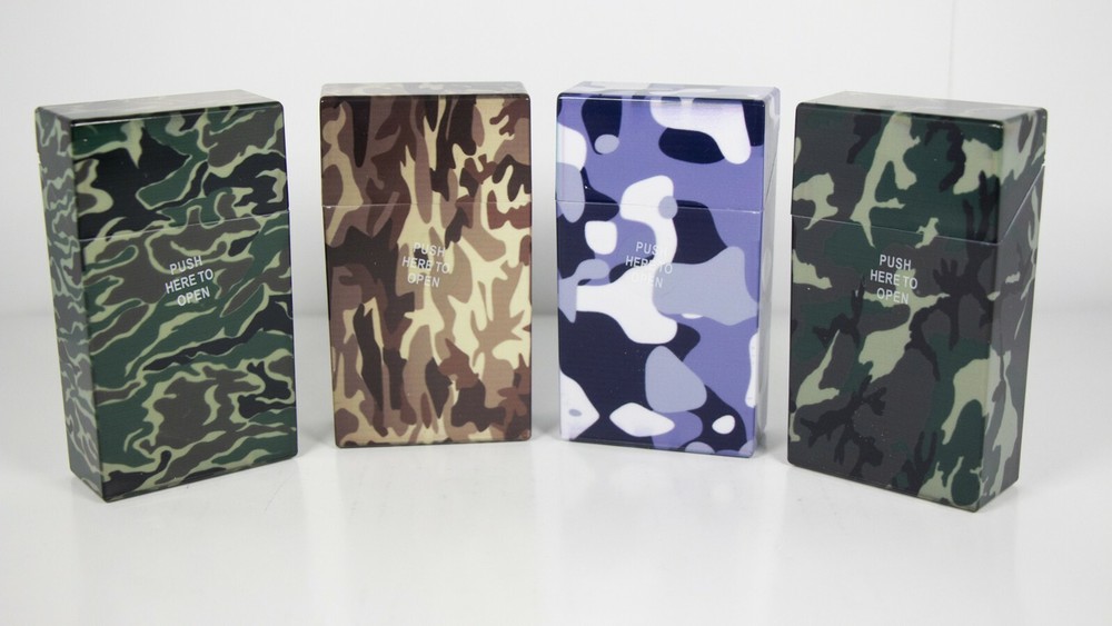 12 Camouflage Design Push Open Plastic Cigarette Case Pack Holder 100mm