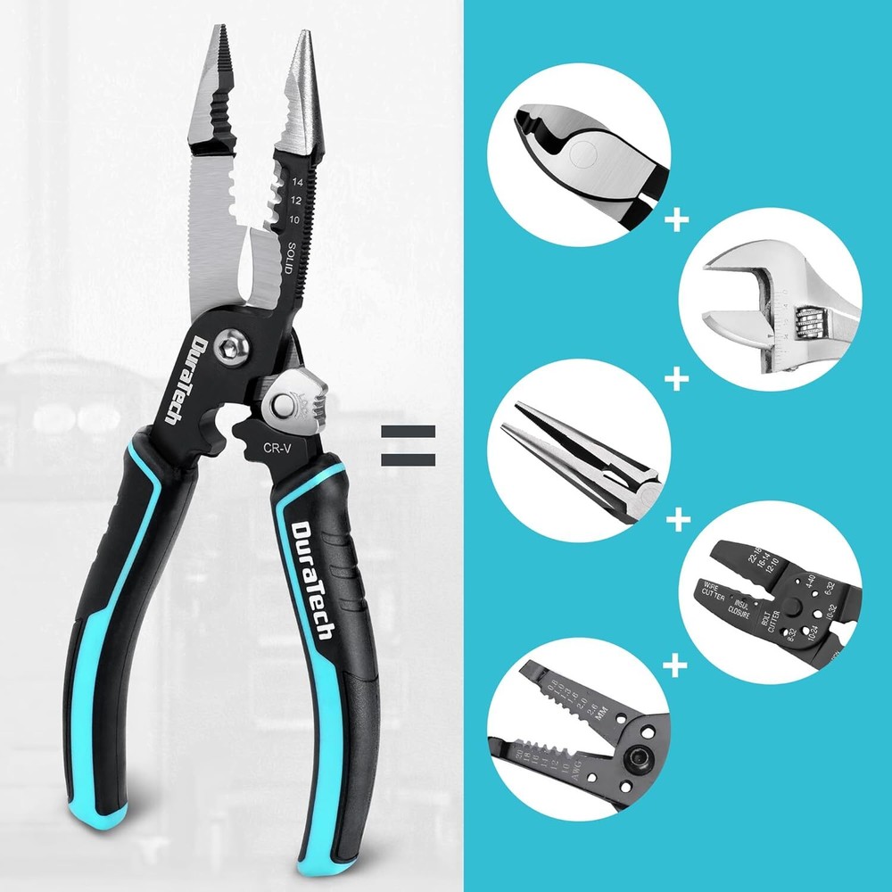 DURATECH 5-in-1 Wire Stripper, 8" Stripper and Crimping Tool, Premium...