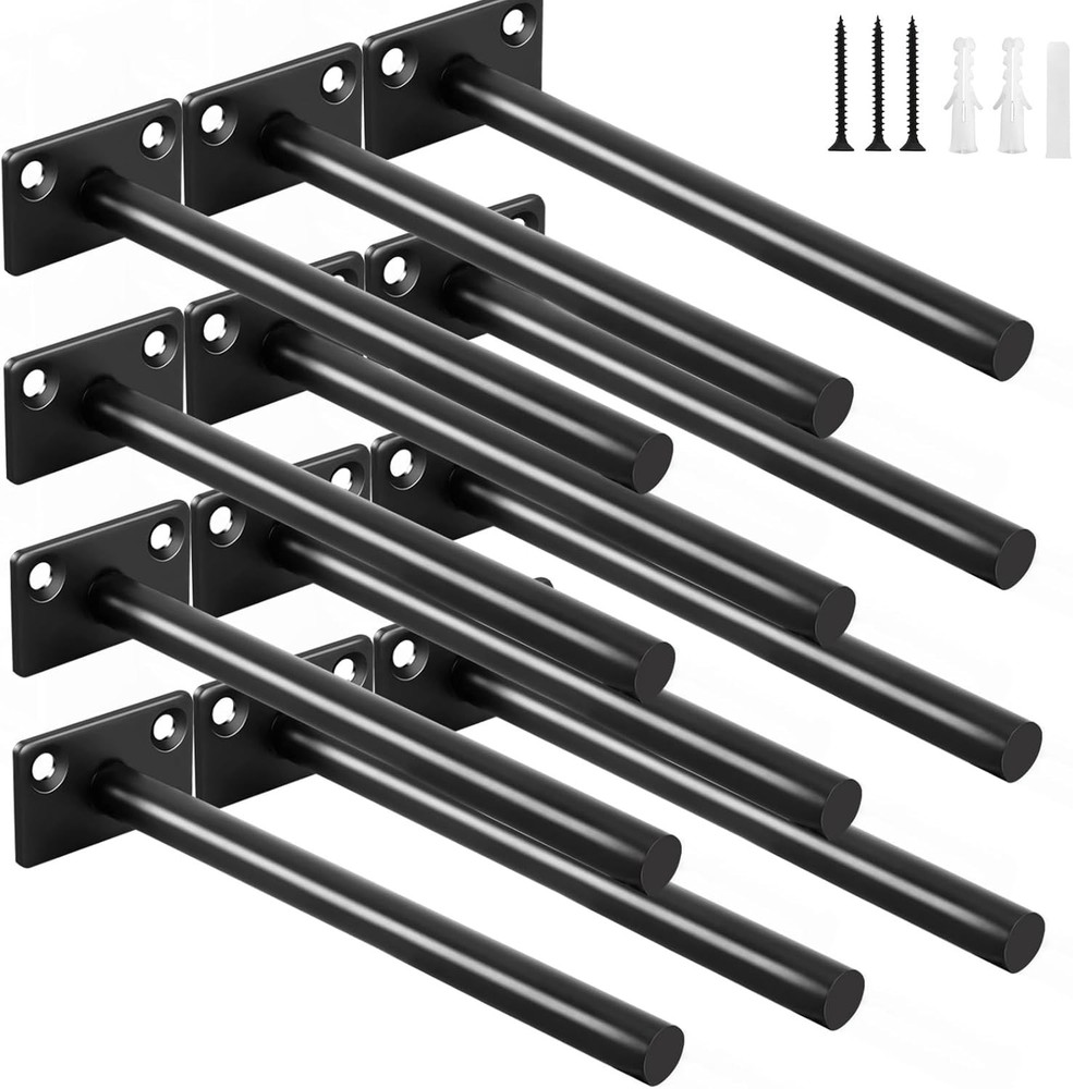 12 Pcs 6" Black Solid Steel Floating Shelf Bracket Blind 6 Inch
