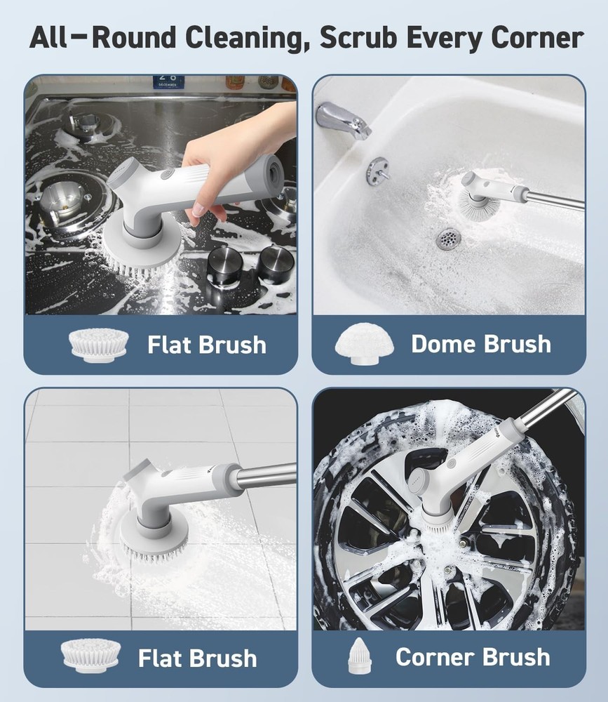 Rechargeable Spin Scrubber with Waterproof Design - Fast Charge & 90 Min Runtime