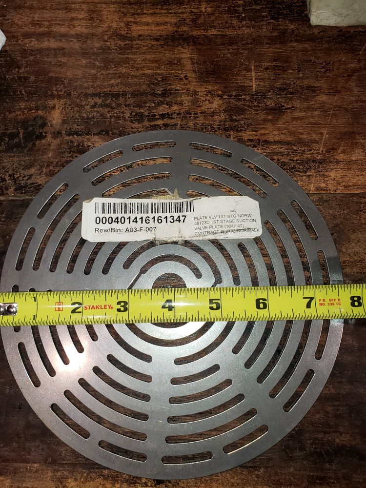 NORWALK COMPRESSOR COMPRESSOR SUCTION PLATE 1ST STAGE PART # 46123D