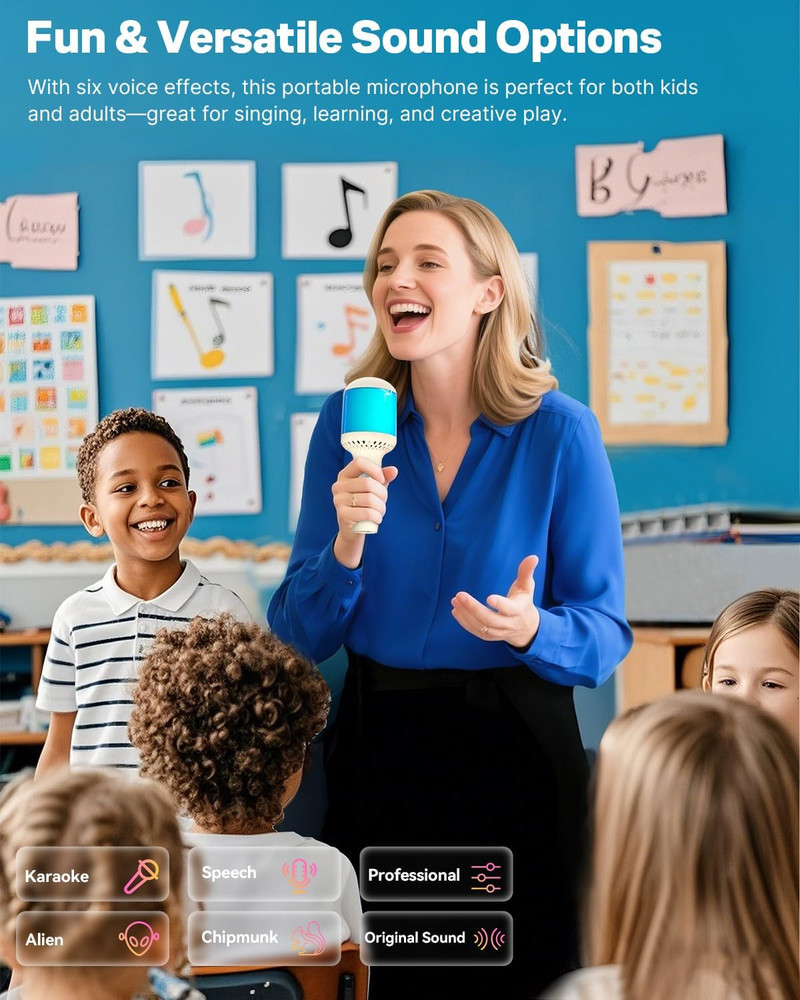 Wireless Bluetooth Karaoke Microphone with Dynamic Lights, Portable Handheld Mic