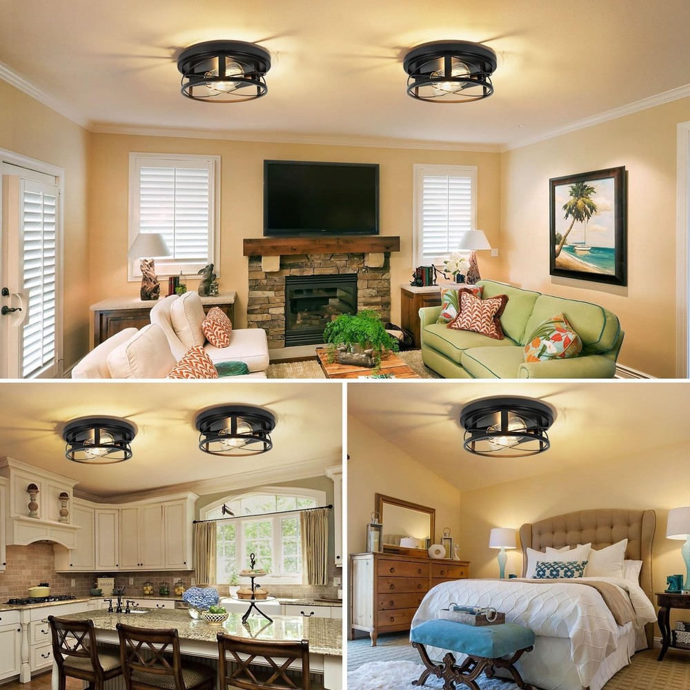 2 Pack Farmhouse Ceiling Light - Dimmable Rustic Black Flush Mount E26(not in...