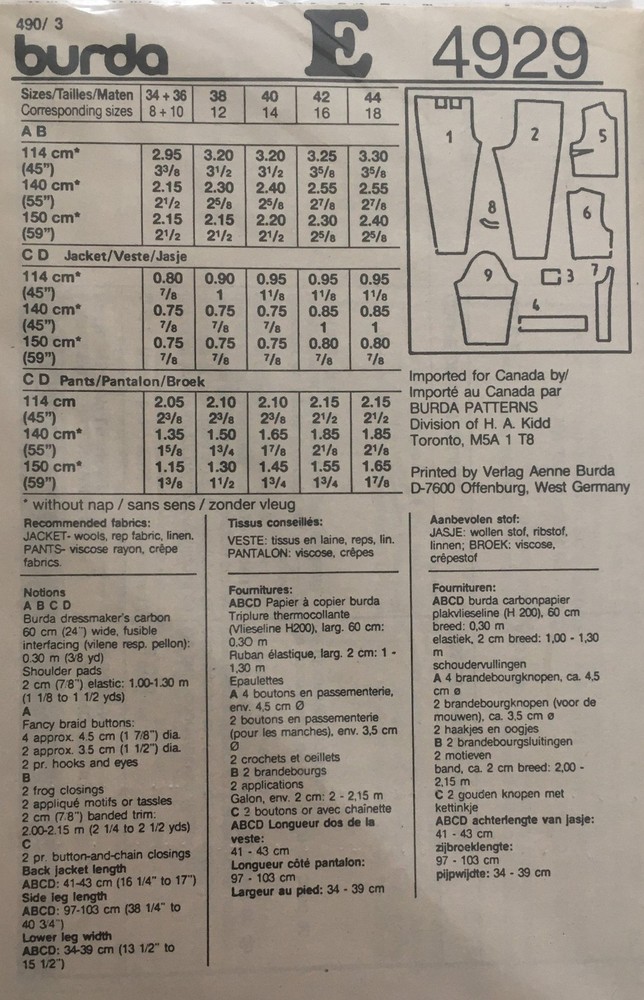 Burda Super Easy Sewing Pattern 4929 sz 8-18, cropped Jacket, pull-on Pants