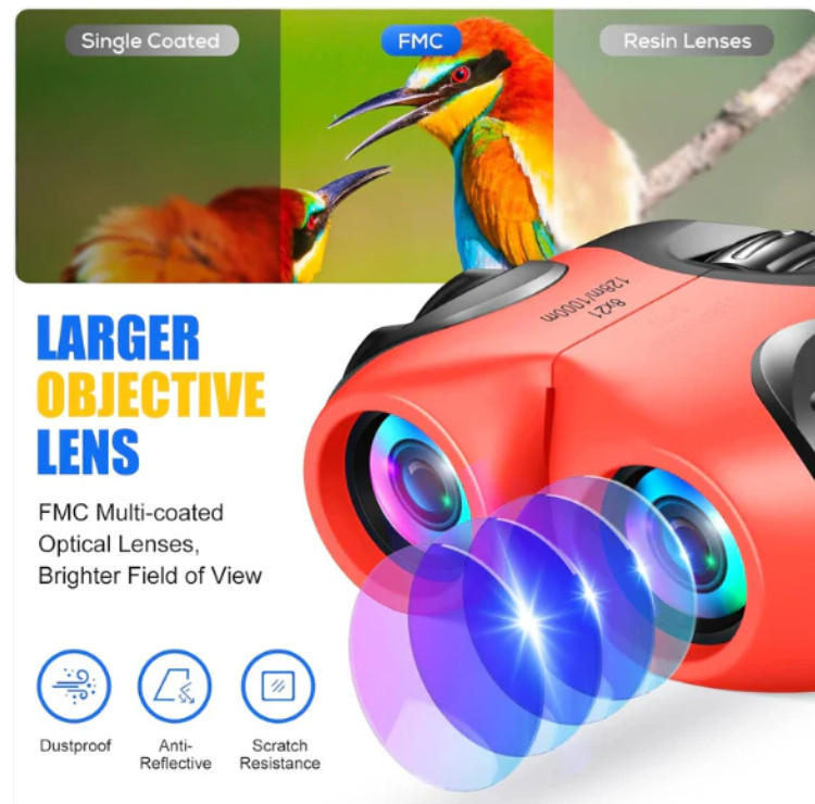 LET'S GO! Binocular for Kids, Compact High Resolution Shockproof Binoculars Red